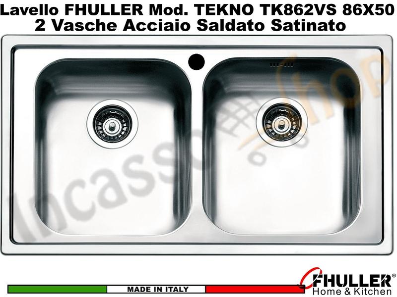 Lavello Incasso FHULLER Mod.TEKNO Acciaio Saldato Spazzolato 86X50 2 Vasche