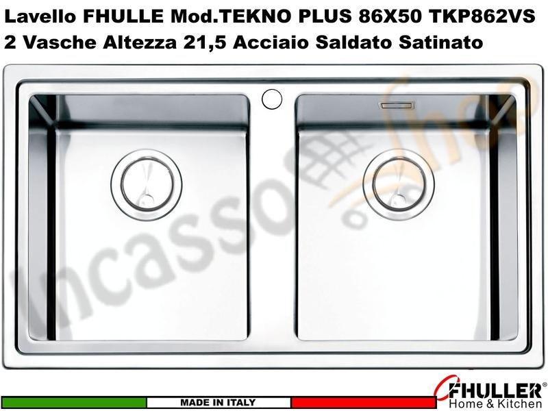 Lavello Incasso FHULLER Tekno Plus Acciaio Sp 10/10 86X50 2 Vasche H 21,5