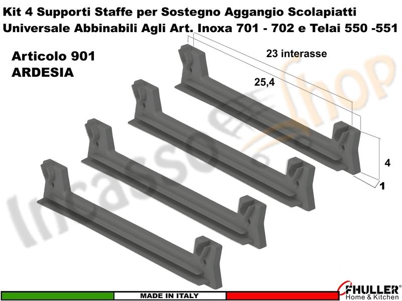 4 Staffe 901AR Supporto Plastica Rinforzata ARDESIA Scolapiatti Inoxa Ricambio Universale