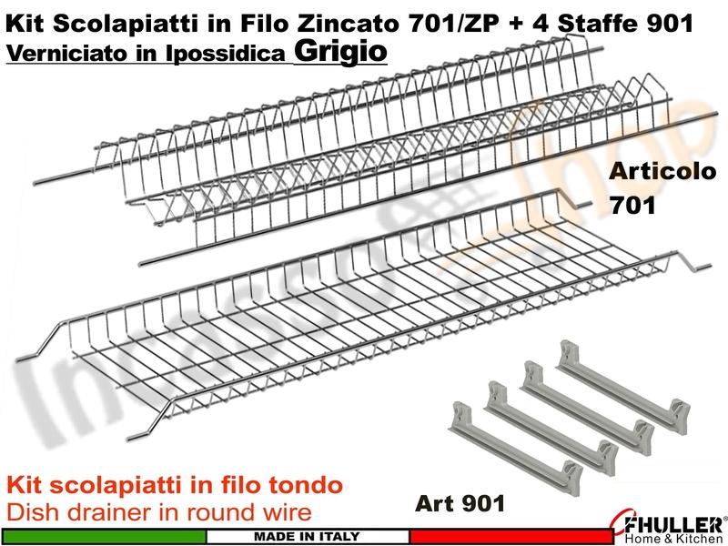 FHULLER - Scolapiatti GRIGIO Incasso Pensile 40 Interno 36,4 + Staffe + Vaschetta