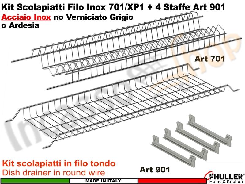 Scolapiatti ACCIAIO FHULLER Piatti/Bicchieri Incasso Pensile da 40 a 90 + Staffe