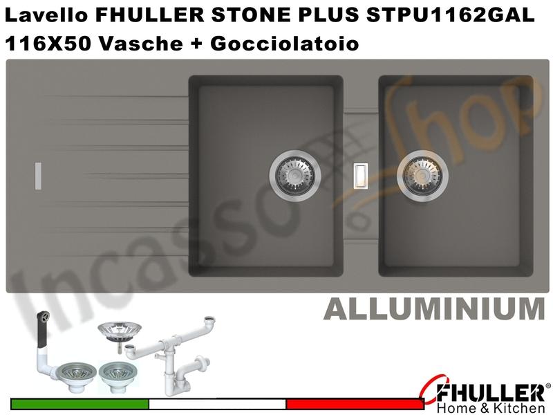 FHULLER Lavello incasso Cucina GRANITO STONE PLUS 116X50 2 Vasche + Go.ALLUMINIO