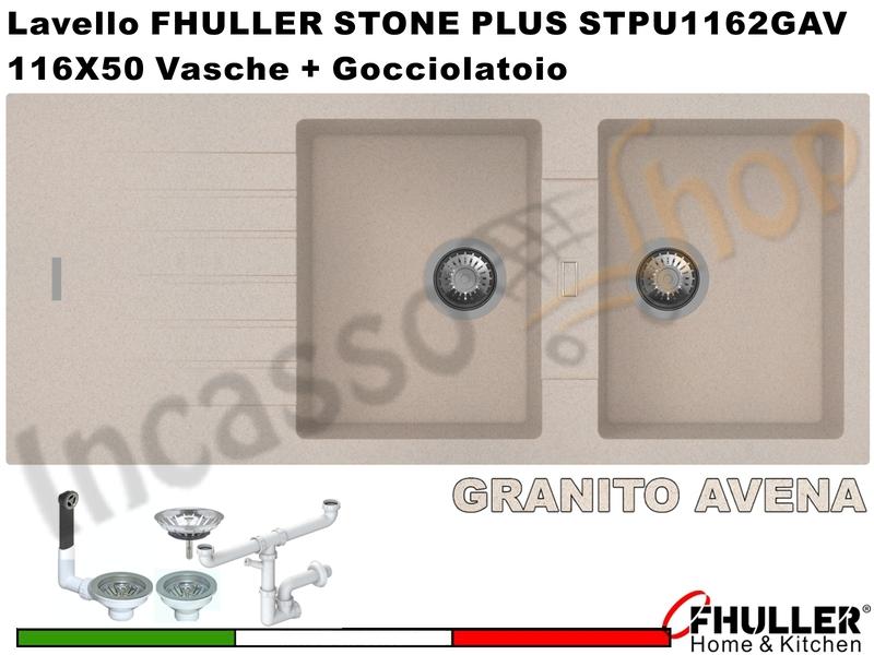 FHULLER Lavello incasso Cucina GRANITO STONE PLUS 116X50 2 Vasche + Gocci. AVENA