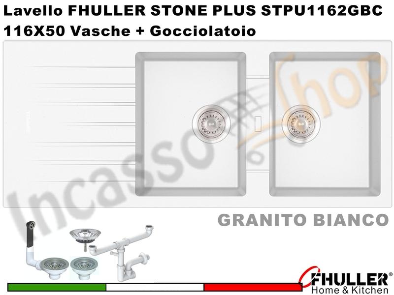 FHULLER Lavello incasso Cucina GRANITO STONE PLUS 116X50 2 Vasche + Gocc. BIANCO