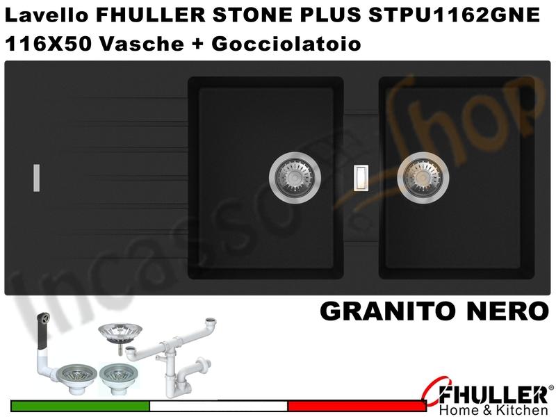 FHULLER Lavello incasso Cucina GRANITO STONE PLUS 116X50 2 Vasche + Goccio. NERO