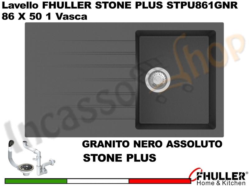 FHULLER Lavello incasso Cucina GRANITO STONE PLUS 86X50 1 Vasca + Gocciol. NERO