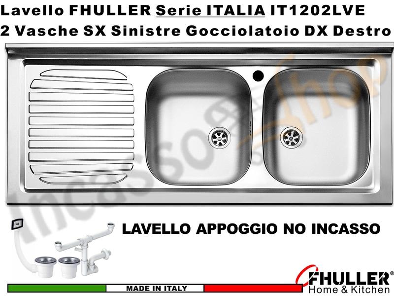 Lavello Appoggio FHULLER Mod. ITALIA Monostampo 120X50 2 Vasche DX Goc.SX INOX