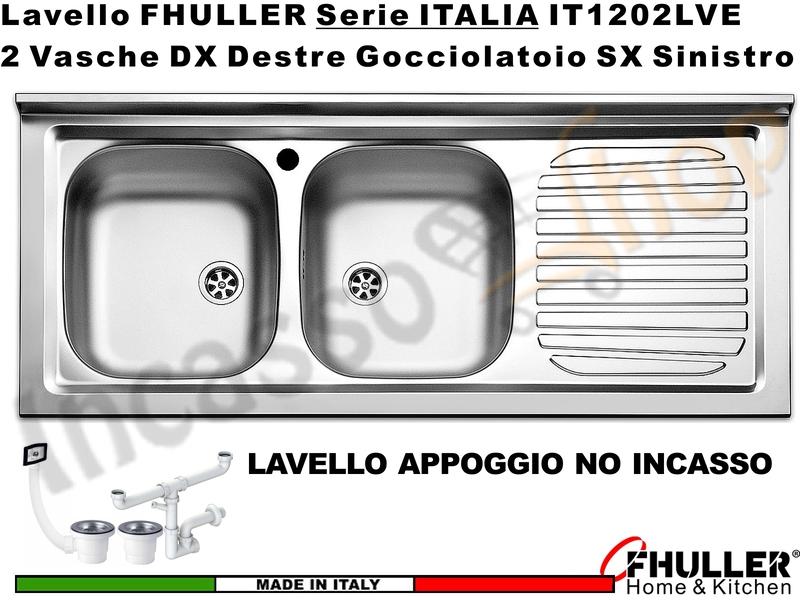 Lavello Appoggio FHULLER Mod. ITALIA Monostampo 120X50 2 Vasche SX Goc.DX INOX