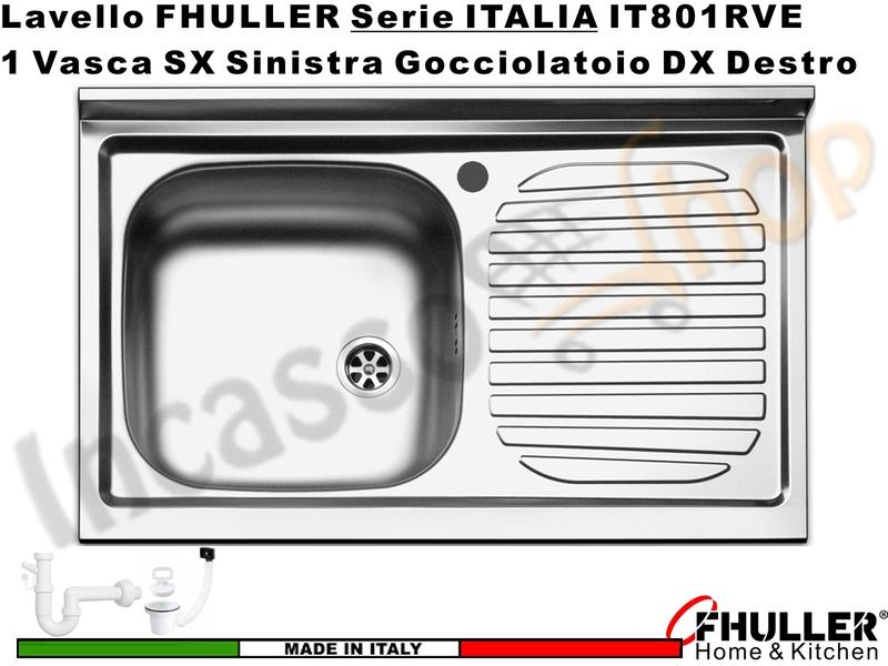 Lavello Appoggio FHULLER Mod. ITALIA Monostampo 80X50 1V SX Goc.DX Acciaio