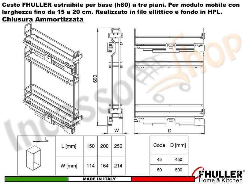 Cestello FHULLER Base Jolly ELLITE Estraibile 3 Ripiani da 15 Pro.50 Vedi Colore