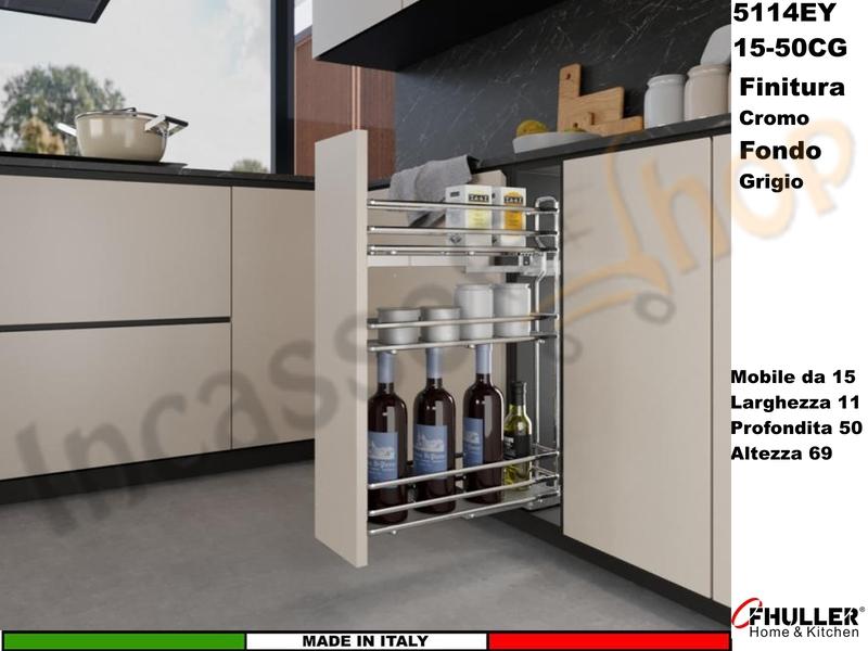 Cestello FHULLER Base Jolly ELLITE Estraibile 3 Ripiani da 15 Prof.50 CR.GRIGIO
