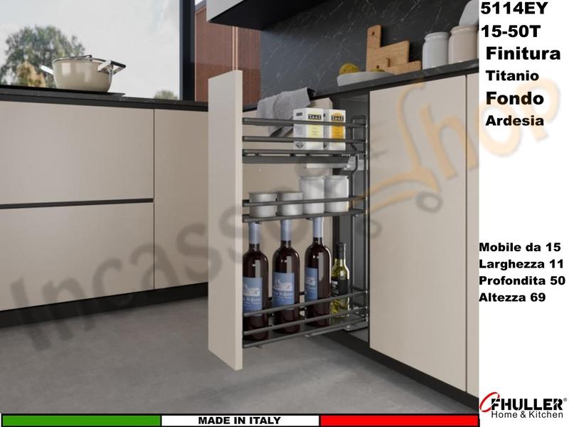 Cestello FHULLER Base Jolly ELLITE Estraibile 3 Ripiani da 15 Prof.50 TITANIO-AR