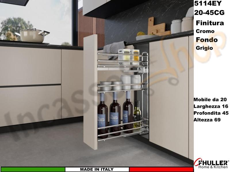 Cestello FHULLER Base Jolly ELLITE Estraibile 3 Ripiani da 20 Prof.45 CR.GRIGIO