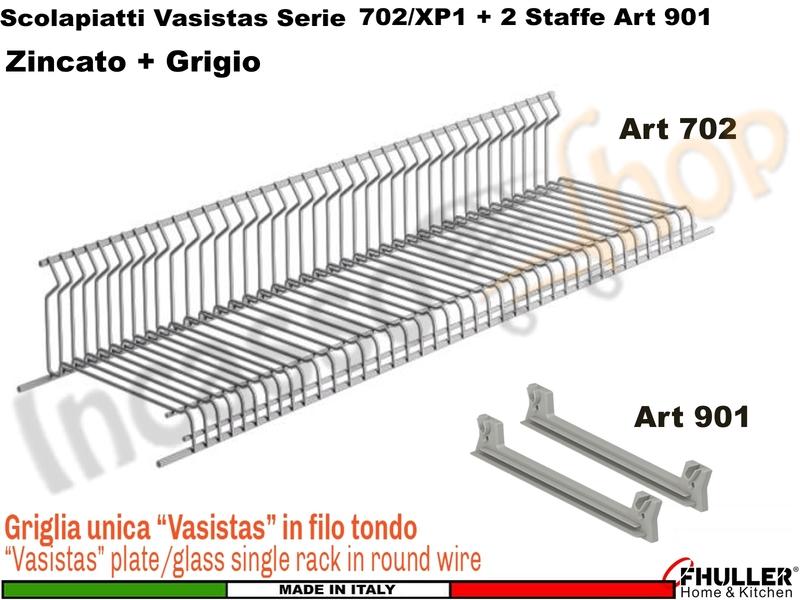 Scolapiatti VASISTAS Griglia Unica GRIGIO 702 Pensile 60 Interno 55,6 + 2 Staffe 901