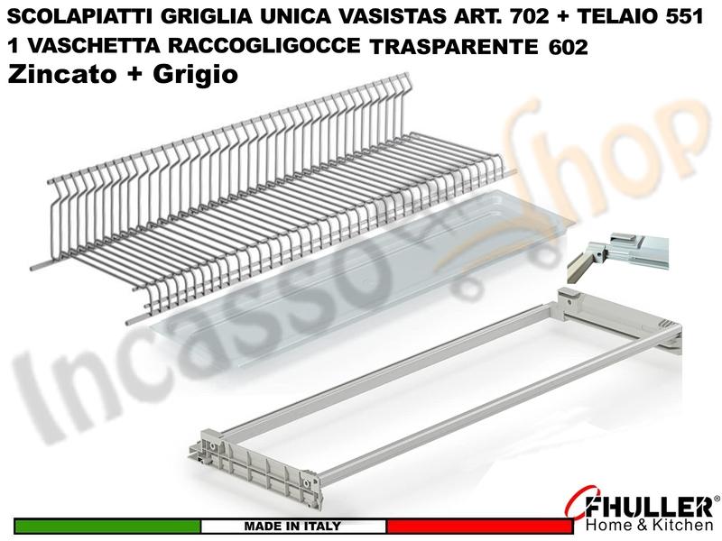 Scolapiatti VASISTAS Griglia Unica GRIGIO 702 Pensile 60 Interno 55,6 + Vaschetta + Telaio