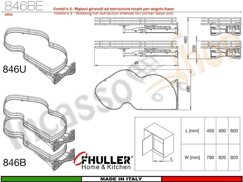 FHULLER Meccanismo Estraibile Ammortizzato Base Angolo Anta da 50 DX Champagne