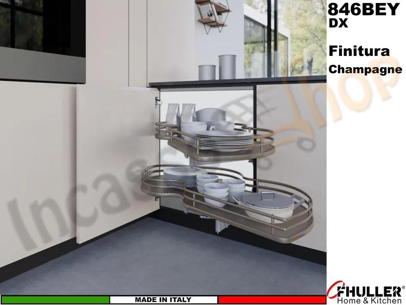 FHULLER Meccanismo Estraibile Ammortizzato Base Angolo Anta da 45 DX Champagne