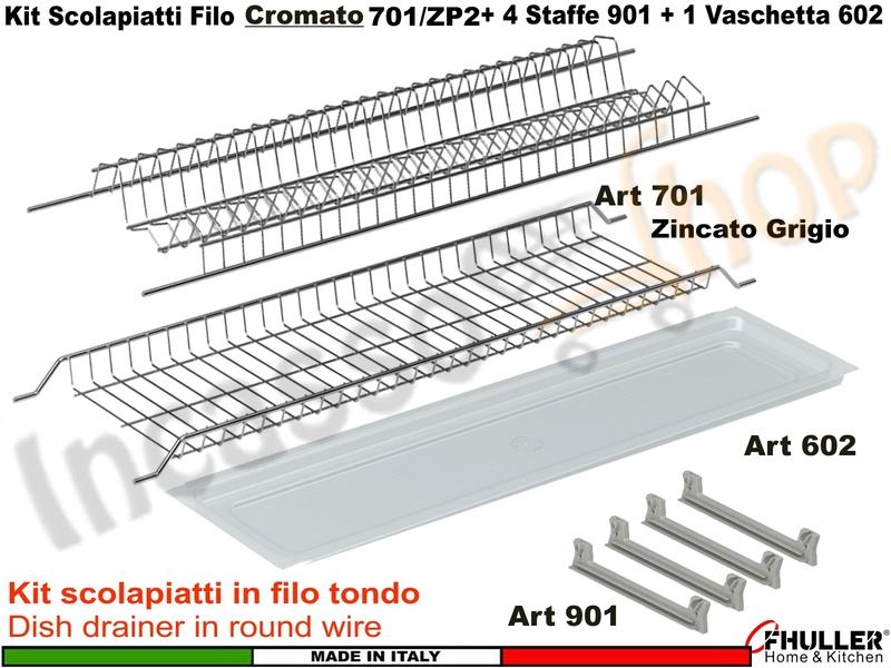 FHULLER - Scolapiatti GRIGIO Incasso Pensile 40 Interno 36,4 +Staffe+Vaschetta+Telaio