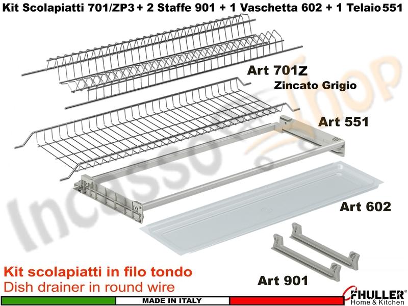 Scolapiatti INOXA-FHULLER Grigio Incasso Pensile 40 Interno 36,4 +Staffe+Vaschetta+Telaio
