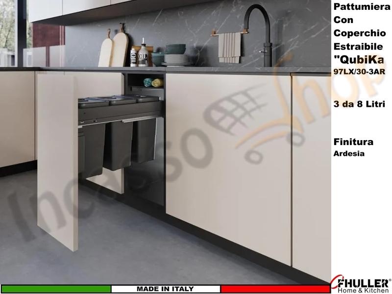 FHULLER Pattumiera Estraibile 97LX/30-3AR Fissaggio Anta Base 30 3 Secchi