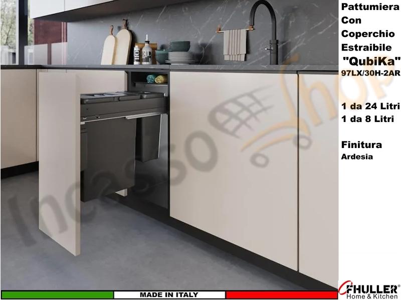 FHULLER Pattumiera Estraibile 97LX/30H-2AR Fissaggio Anta Base 30 2 Secchi