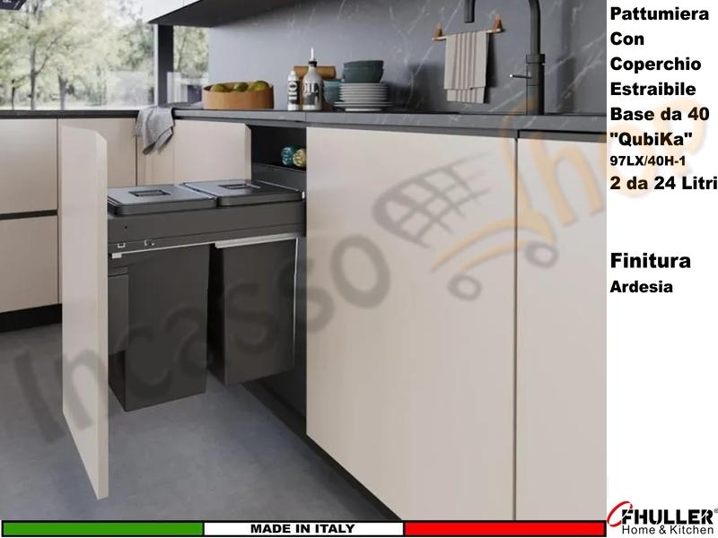 FHULLER Pattumiera Estraibile 97LX/40H-1AR Fissaggio Anta Base 40 2 Secchi