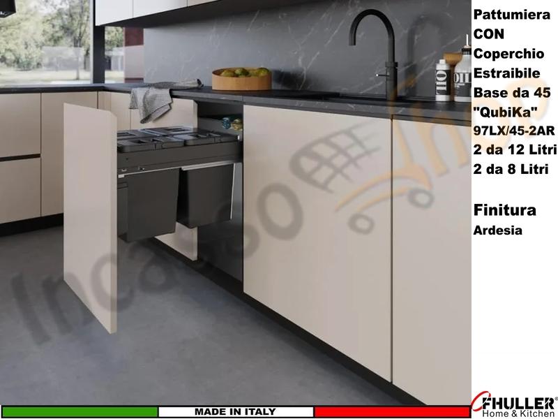 FHULLER Pattumiera Estraibile 97LX/45-2AR Fissaggio Anta Base 45 4 Secchi