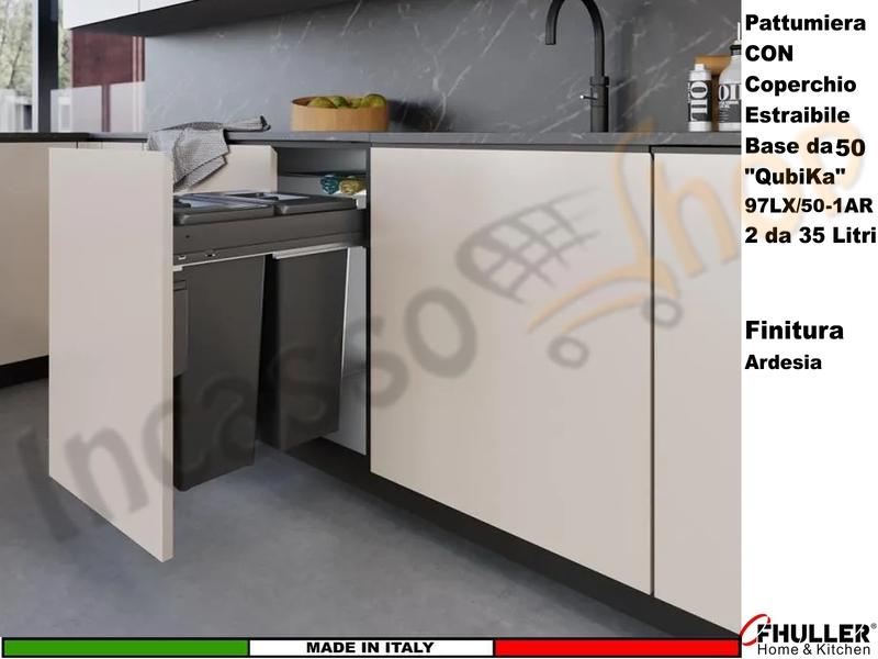 FHULLER Pattumiera Estraibile 97LX/50-1AR Fissaggio Anta Base 50 2 Secchi