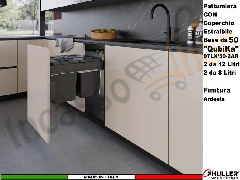 FHULLER Pattumiera Estraibile 97LX/50-2AR Fissaggio Anta Base 50 4 Secchi