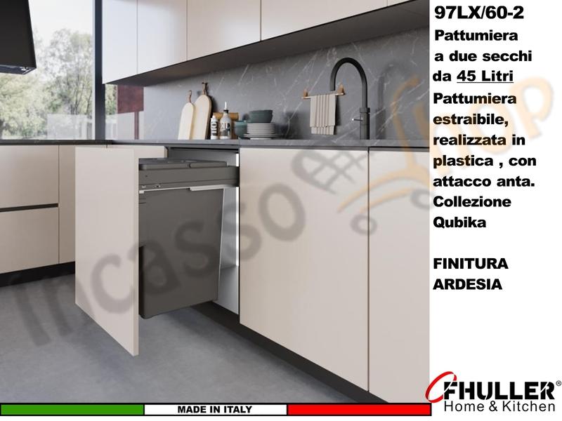 FHULLER Pattumiera Estraibile 97LX/60-2AR Fissaggio Anta Base 60 2 Secchi