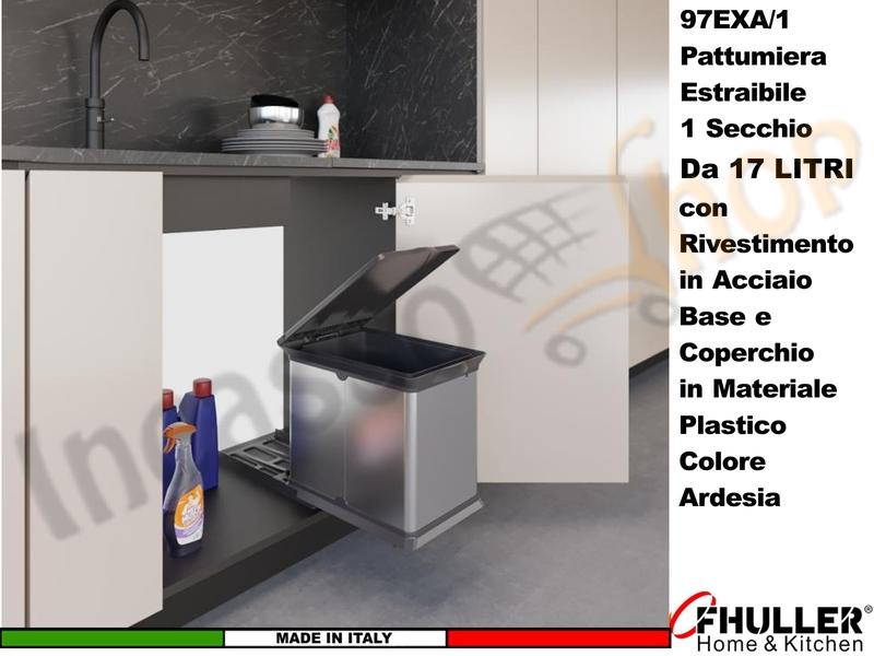 FHULLER Pattumiera Incasso Estraibile Acciaio e Plastica Ardesia 1 Secchio