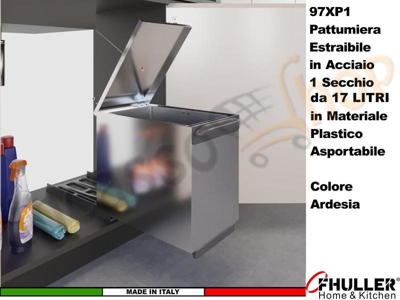 FHULLER Pattumiera Incasso Estraibile Acciaio e Plastica Ardesia 1 Secchio