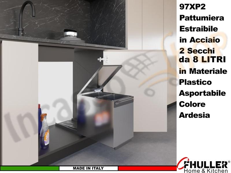 FHULLER Pattumiera Incasso Estraibile Acciaio e Plastica Ardesia 2 Secchi