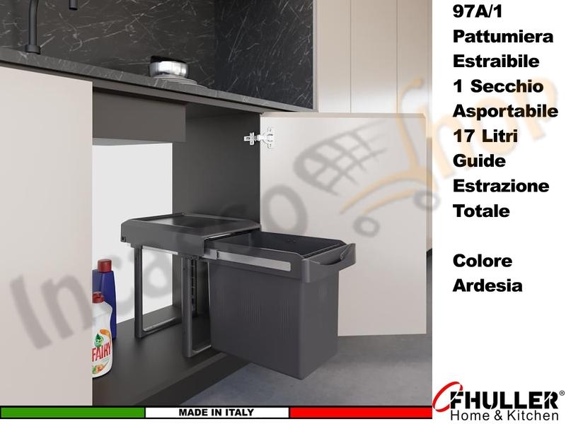FHULLER Pattumiera Incasso Estraibile Frontale in Plastica Ardesia 1 Secchio