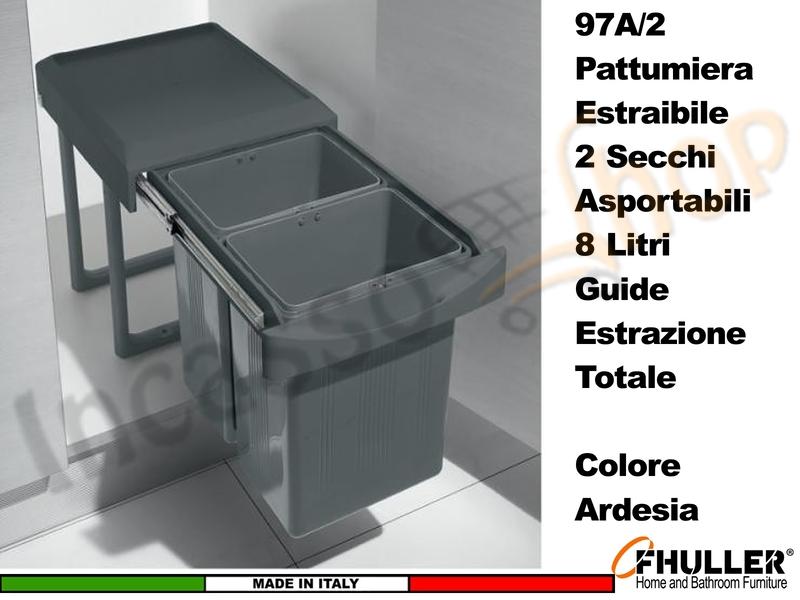 FHULLER Pattumiera Incasso Estraibile Frontale in Plastica Ardesia 2 Secchi
