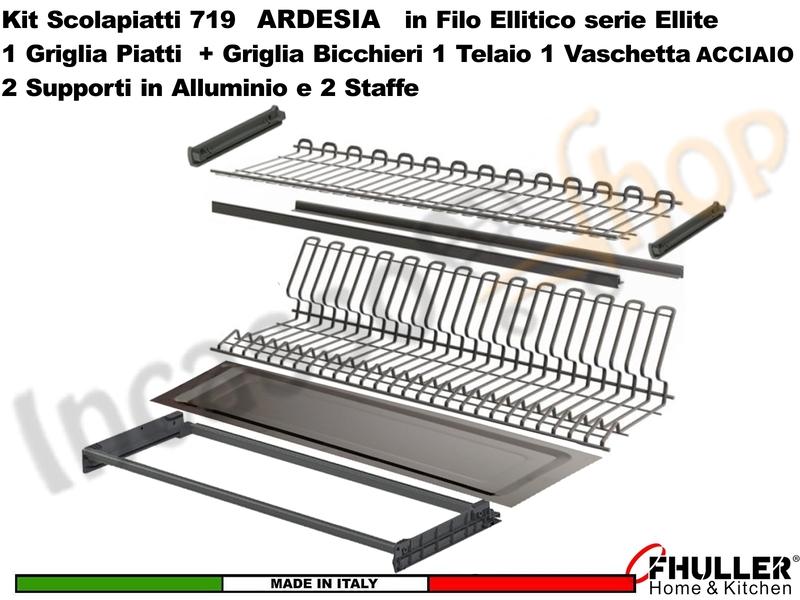 FHULLER Scolapiatti 719 Pensile 120 Vasca IX Supporti Alluminio Staffe ARDESIA