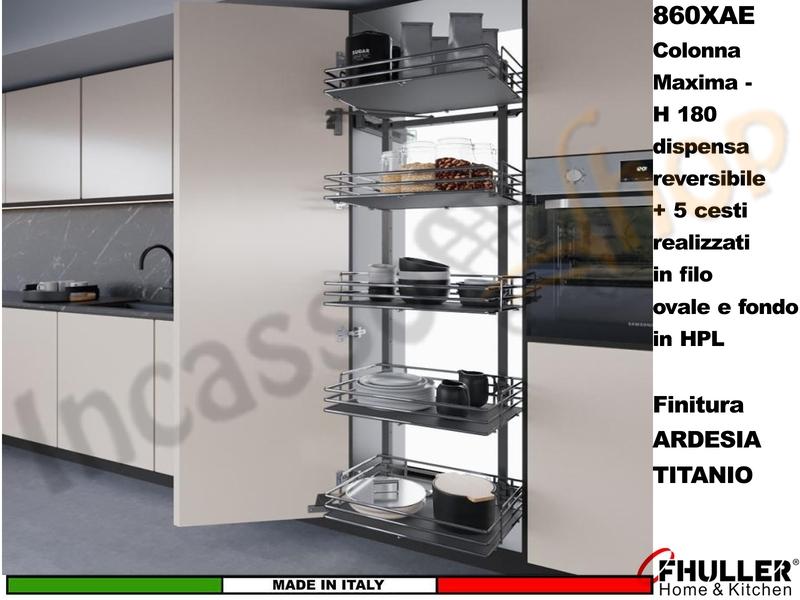 Colonna Dispensa Reversibile ELLITE 860XAE H.180 + 5 Cesti Da 30 a 75 TITANIO