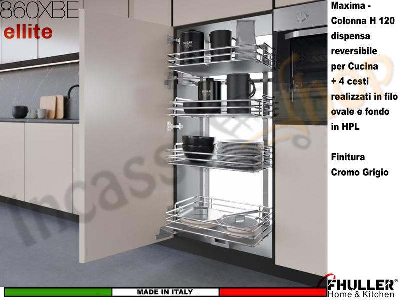 Colonna Dispensa Reversibile ELLITE 860BAE H.120 + 4 Cesti Da 30 a 75 Cr.-Grigio