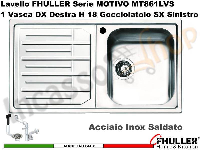 Lavello FHULLER Mod.MOTIVO Acciaio Spazzolato 86X50 1 Vasca H 18 DX e Gocc. SX