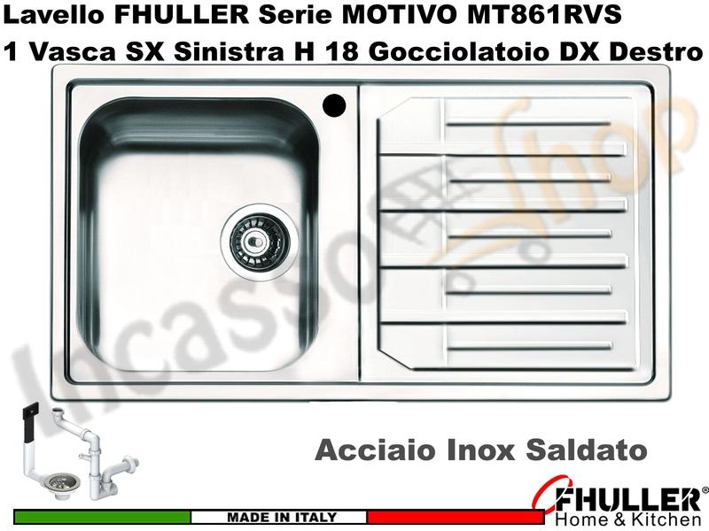 Lavello FHULLER Mod.MOTIVO Acciaio Spazzolato 86X50 1 Vasca H 18 SX e Gocc. DX