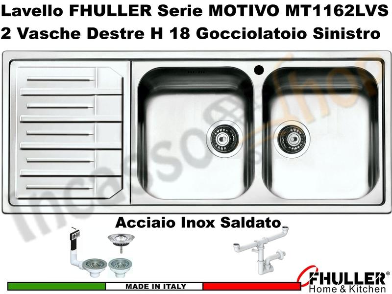 Lavello FHULLER Mod.MOTIVO Acciaio Spazzolato 116X50 2 Vasche H 18 DX e Gocc. SX
