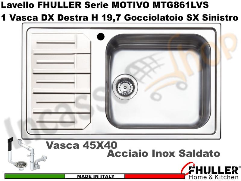 Lavello FHULLER Mod.MOTIVO Acciaio Spazzolato 86X50 1 Vasca H 18 DX Maxi Goc. SX