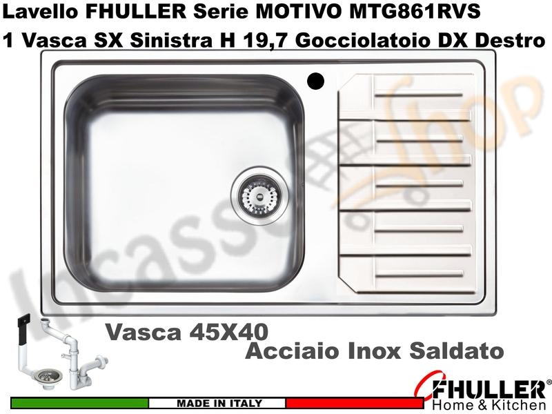 Lavello FHULLER Mod.MOTIVO Acciaio Spazzolato 86X50 1 Vasca H 18 SX Maxi Goc. DX