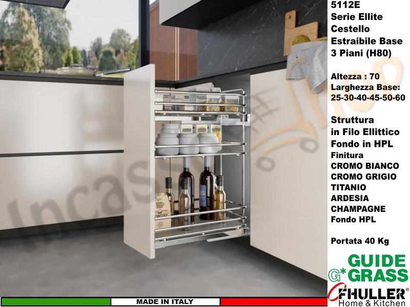 Cestello FHULLER Base (H80) ELLITE Estraibile 3 Ripiani da 25 Pro.45 Vedi Colore