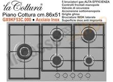Piano Cottura La Cottura® Slim Line 90 5 Fuochi di cui 1 Tripla Corona Acciaio Griglie Ghisa