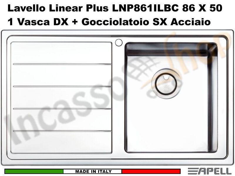 Lavello Apell Linear Plus LNP861ILBC 86X50 1 Vasca DX + Gocciolatoio SX Acciaio