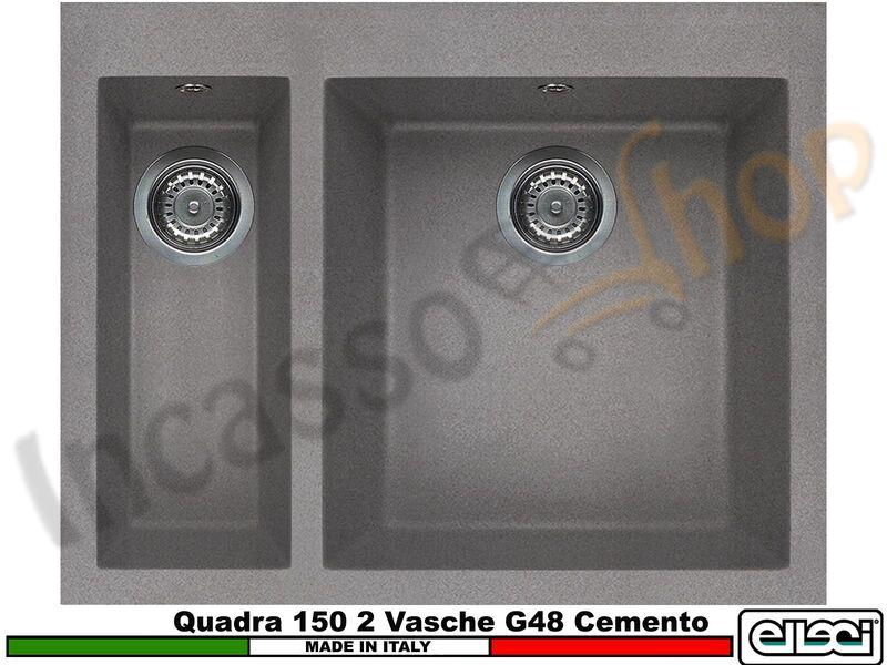 Lavello ELLECI Quadra 150 59X50 2 Vasche Granitek Classic® G48 Grigio Cemento
