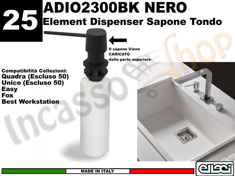 Accessorio 25 ADI02300BK Dispenser Sapone Tondo Nero per tutti i lavelli
