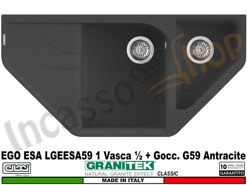 Lavello Elleci Ego Esa 1 Vasca ½ + Gocc. Granitek Classic® G59 Antracite