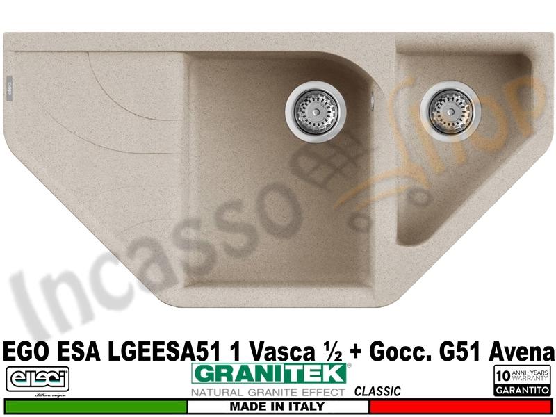 Lavello Elleci Ego Esa 1 Vasca ½ + Gocc. Granitek Classic® G51 Avena